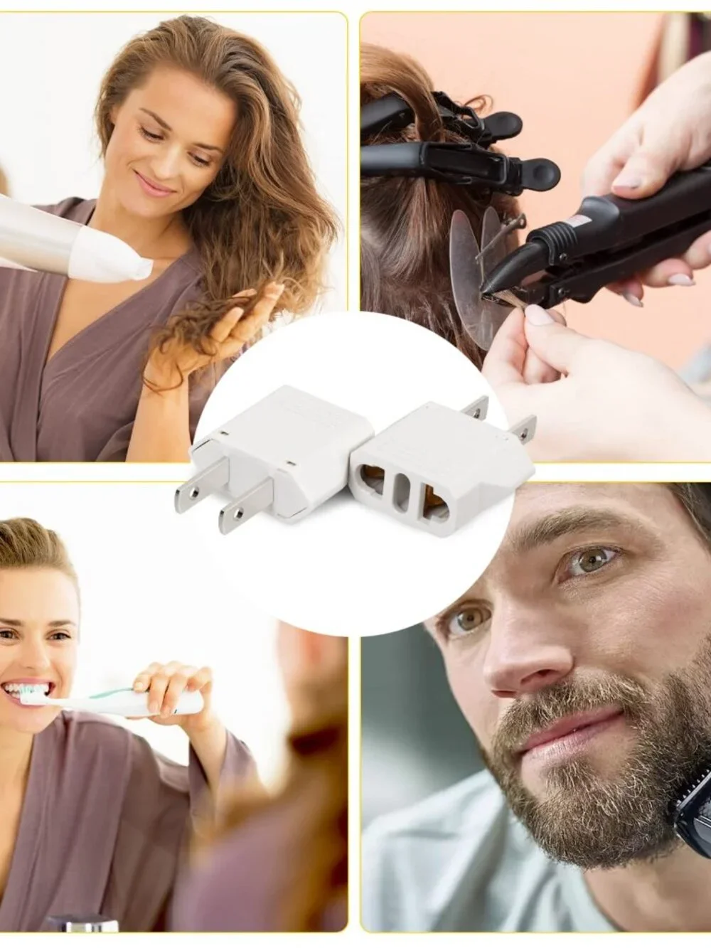 6 Pack Travel Adapter: European to US Outlet Plug Adapter (White)
